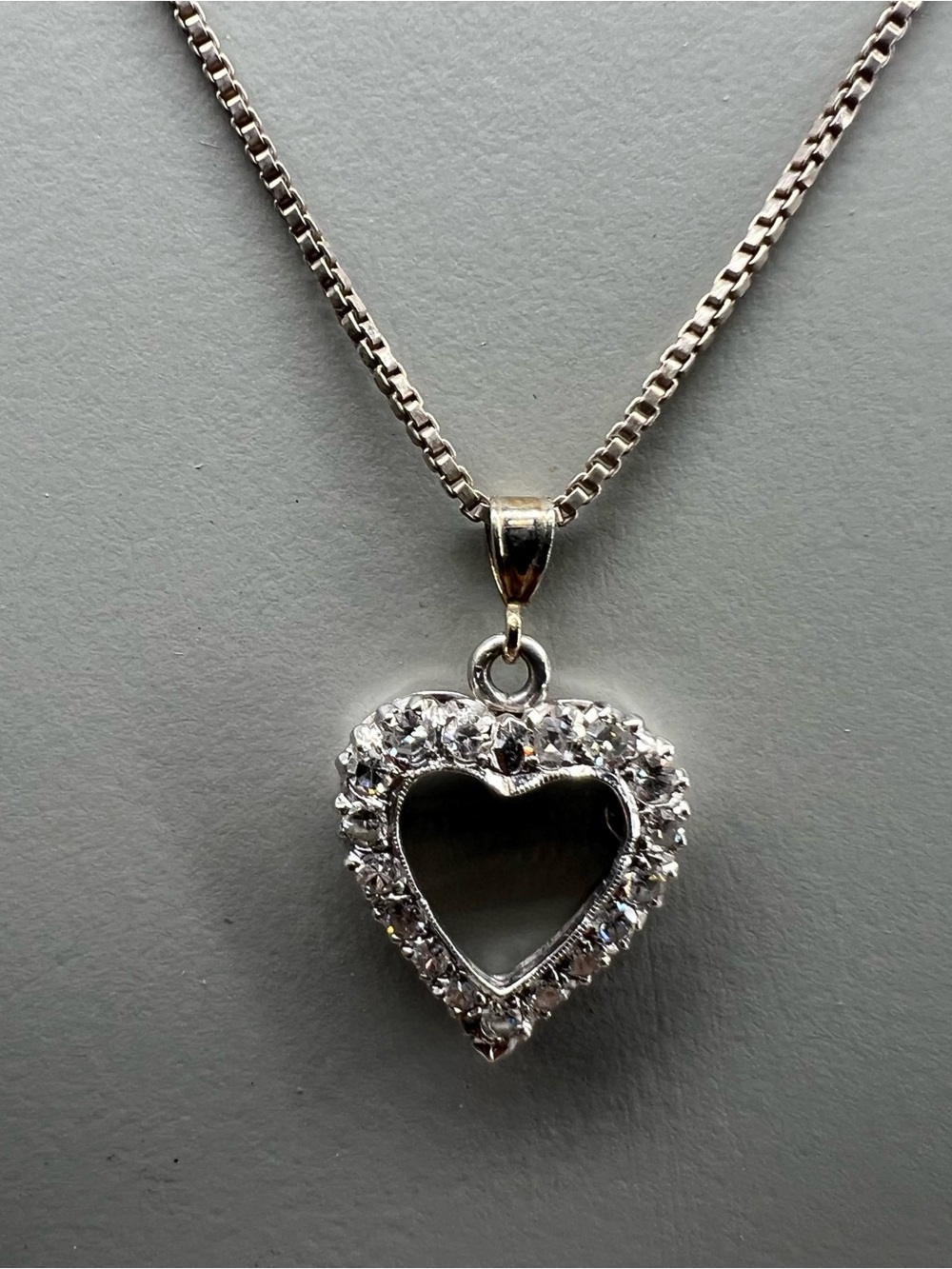 Sterling Silver 925 Diamond Open Heart Halo Pendant Necklace Italy 4.10g - Picture 3 of 8
